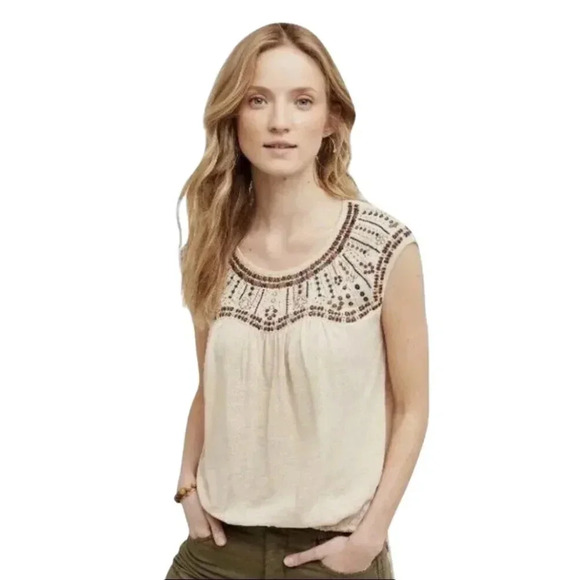 Anthropologie Akemi+Kin Mirabelle Embroidered Sleeveless Boho Top Blouse Size S - Picture 2 of 7